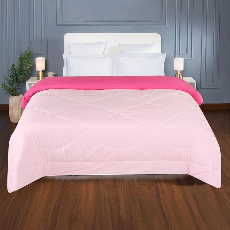 la' amour Premium Microfiber Solid Plain Double Bed Comforter | All-Season Reversible AC Blanket for Winter & Summer | Soft & Lightweight Quilt for Double Bed - 220 GSM, Pink - Image 3