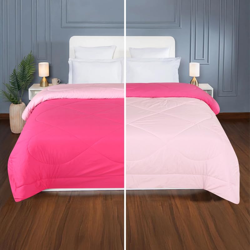 la' amour Premium Microfiber Solid Plain Double Bed Comforter | All-Season Reversible AC Blanket for Winter & Summer | Soft & Lightweight Quilt for Double Bed - 220 GSM, Pink - Image 4