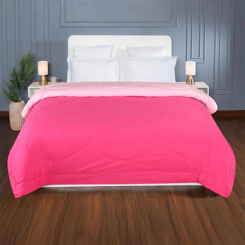 la' amour Premium Microfiber Solid Plain Double Bed Comforter | All-Season Reversible AC Blanket for Winter & Summer | Soft & Lightweight Quilt for Double Bed - 220 GSM, Pink - Image 2