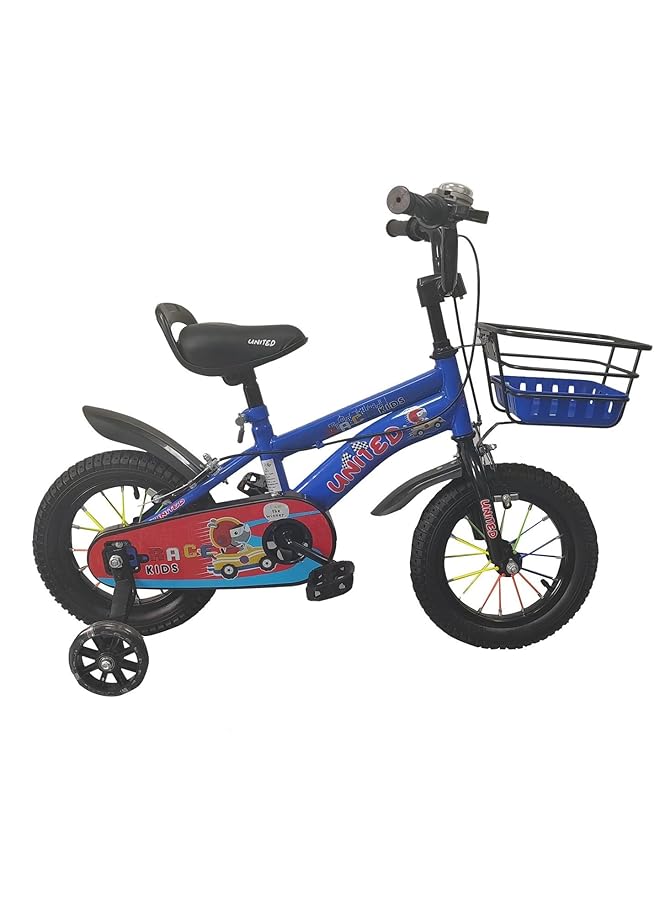 يونايتد دراجة مع سلة وسلك ملون للأطفال مقاس 14 بوصة، لون أزرق