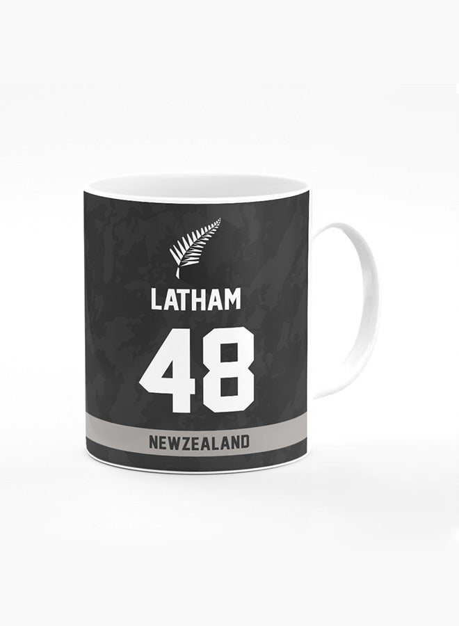 Stylizedd Designer Printed Coffee Mug with Heavy Duty Handle 11oz Ceramic Personalised Gift Mugs Cup [Microwave Safe & Dishwasher Proof ] - Cricket Player - Tom Latham, Jersey Number - 48 (With Logo) - Image 1