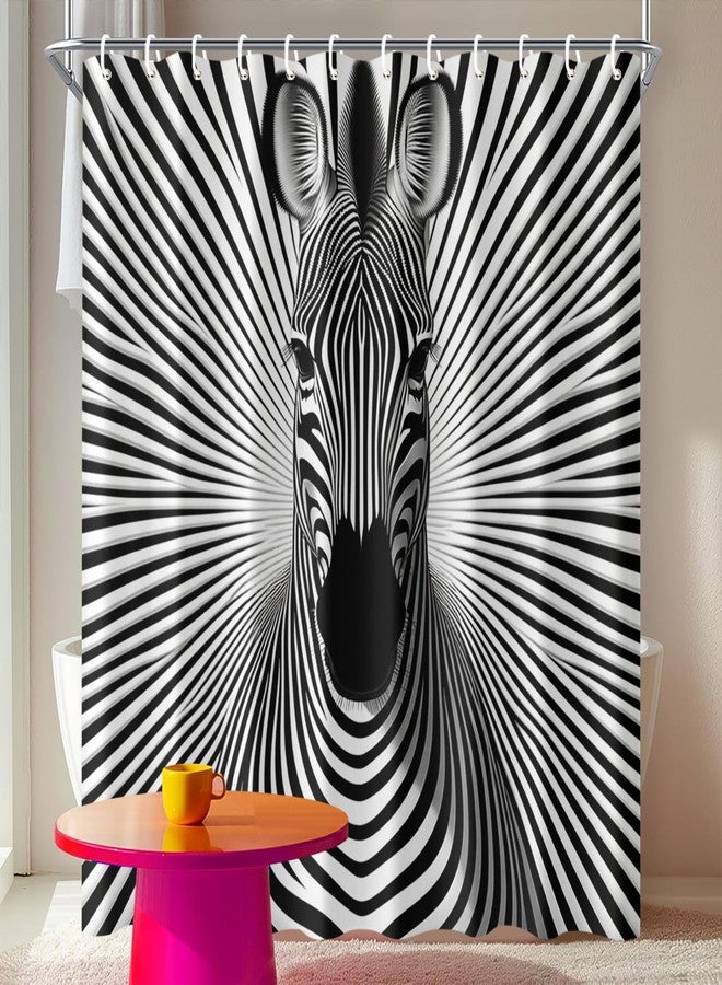 ستارة حمام IOHEFY بتصميم جلد الحمار الوحشي البصري، مقاس 72×72 بوصة، باللونين الأسود والأبيض، ديكور حمام أنيق بنمط سفاري تجريدي عصري، ستارة برسومات جذابة للرجال والمراهقين وغرف النوم. - Image 1