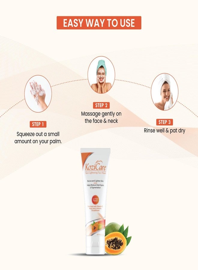Kozicare Skin Lightening/Brightening Papaya Detan Facewash with Papaya, Kojic Acid, Vitamin E, Glutathione, Lactic Acid, Olive Oil | Reduce Dark Spots, Pigmentation & Oil - 100ml (Pack of 10) - Image 4