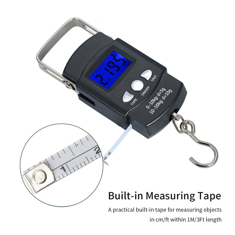 Pocket Scale Backlit LCD Screen Weighing Scale Portable Electronic Balance Digital Fish Hook Hanging Scale Fishing Scale with Measuring Tape Ruler Mini Luggage Scale for Fishing Postal Kitchen - Image 2