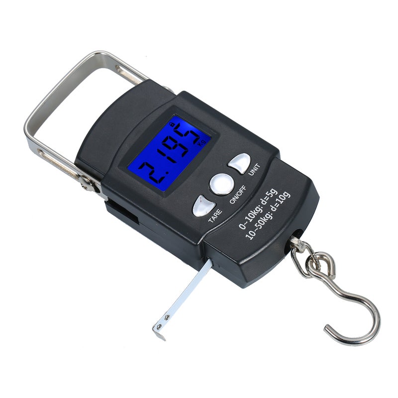 Pocket Scale Backlit LCD Screen Weighing Scale Portable Electronic Balance Digital Fish Hook Hanging Scale Fishing Scale with Measuring Tape Ruler Mini Luggage Scale for Fishing Postal Kitchen - Image 1