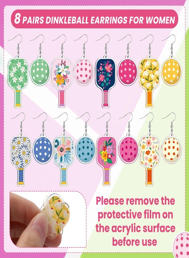Sureio 8 Pairs Dinkball Earrings for Women Paddleball Jewelry Accessories Novelty Dink Sport Acrylic Earrings for Christmas Dinkball Lover Gift(8,Dinkball) - Image 5