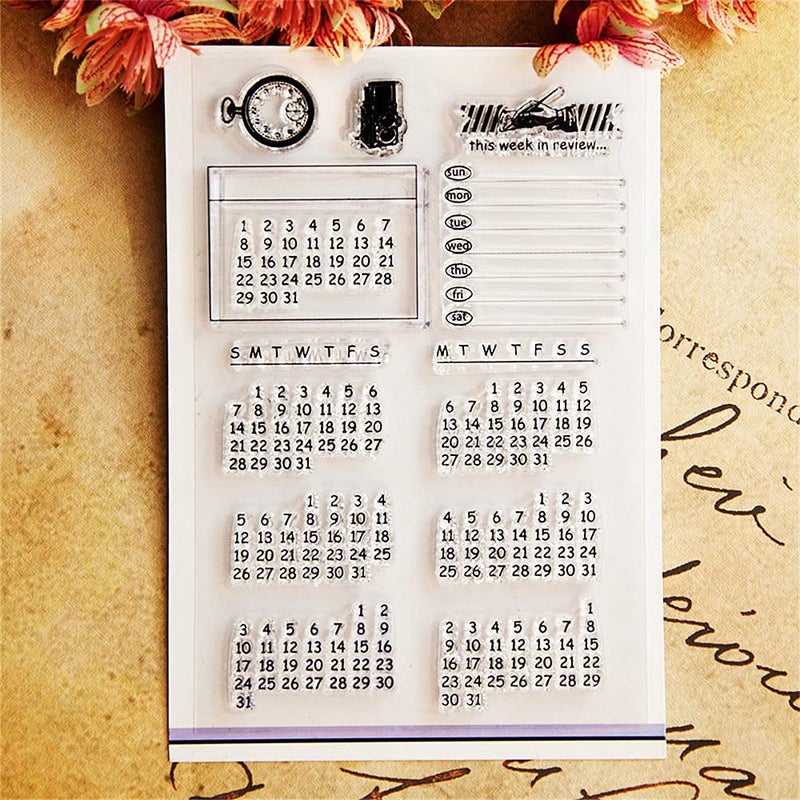 AHTOLS Calendar Week Month Clear Stamps with Sentiments,Planner Pattern Rubber Silicone Transparent Seal Stamps for Holiday Card Making Decoration and DIY Scrapbooking Album DIY Crafts - Image 1