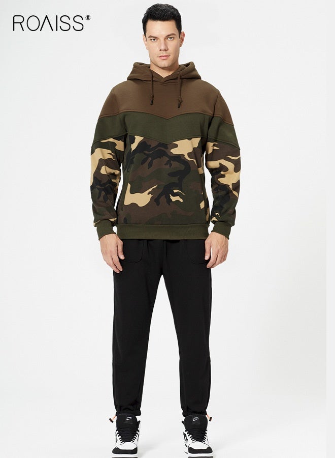 رويس سترة رجالي كاجوال بغطاء للرأس بألوان متباينة مناسبة للربيع والخريف مع جيب كانجا وتصميم على الكتف منسدل لتوفير الراحة اليومية - Image 4