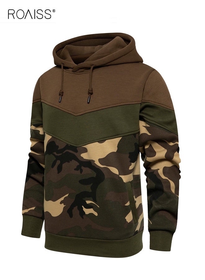 رويس سترة رجالي كاجوال بغطاء للرأس بألوان متباينة مناسبة للربيع والخريف مع جيب كانجا وتصميم على الكتف منسدل لتوفير الراحة اليومية - Image 1