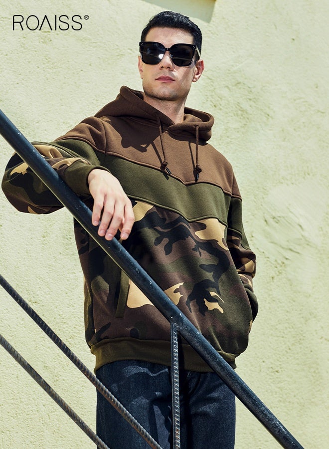 رويس سترة رجالي كاجوال بغطاء للرأس بألوان متباينة مناسبة للربيع والخريف مع جيب كانجا وتصميم على الكتف منسدل لتوفير الراحة اليومية - Image 2