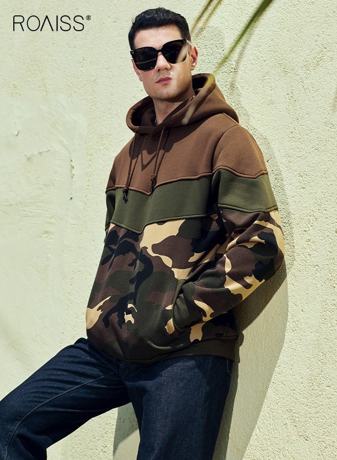 رويس سترة رجالي كاجوال بغطاء للرأس بألوان متباينة مناسبة للربيع والخريف مع جيب كانجا وتصميم على الكتف منسدل لتوفير الراحة اليومية - Image 3