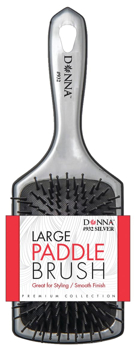 DONNA SILVER LARGE PADDLE BRUSH Blowdry Brush Curly Hair Hair Brush for Separating Detangling Shaping and Defining Wet Thick or Curly Hair Glides Through Tangles with Ease