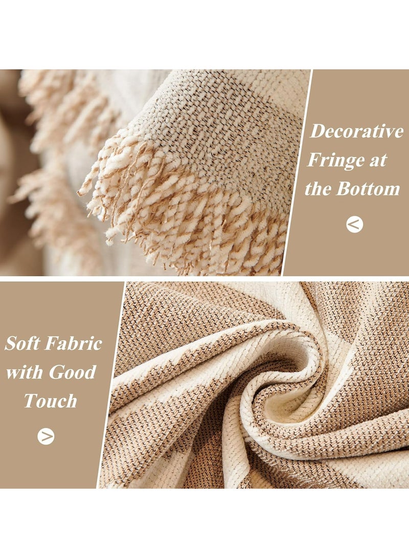 أوزيغالور غطاء أريكة ناعم مع شرابات | غطاء أريكة متعدد الأغراض قابل للتمدد، بطانية وشال | غطاء زخرفي صالح لجميع الفصول (بيجي-أبيض، 230x180 سم) - Image 3