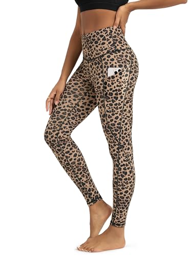 ODODOS Women's High Waisted Full Length Yoga Leggings with Pockets, 28" Inseam Tummy Control Non See Through Workout Athletic Running Yoga Pants, Leopard, Large - Image 1