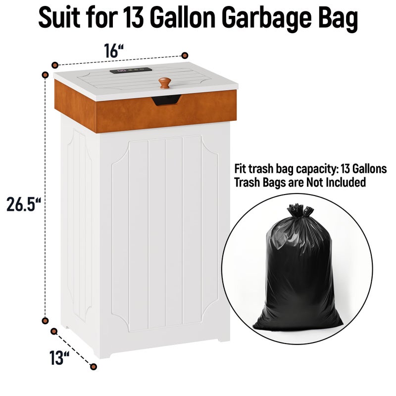 Function Home Trash Can Cabinet, 13 Gallon Kitchen Garbage Can with Deodorizing Function, Dog Proof Trash Can, Wooden Recycling Trash Bin Cabinet with Lid for Home Kitchen Bathroom, White Honey - Image 3