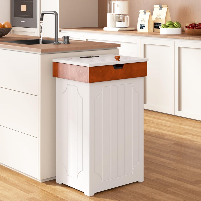 Function Home Trash Can Cabinet, 13 Gallon Kitchen Garbage Can with Deodorizing Function, Dog Proof Trash Can, Wooden Recycling Trash Bin Cabinet with Lid for Home Kitchen Bathroom, White Honey - Image 2