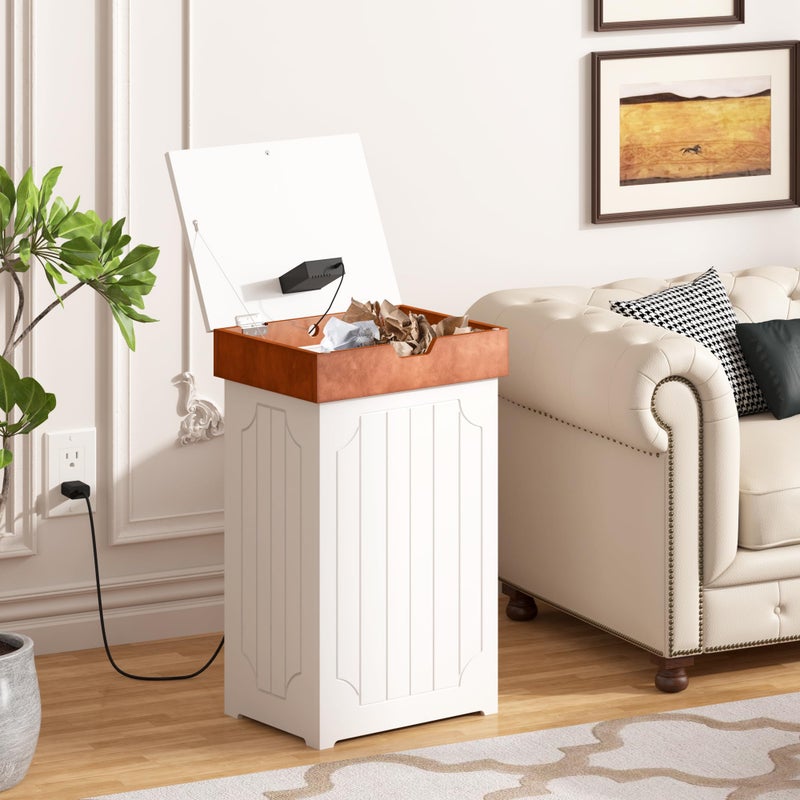 Function Home Trash Can Cabinet, 13 Gallon Kitchen Garbage Can with Deodorizing Function, Dog Proof Trash Can, Wooden Recycling Trash Bin Cabinet with Lid for Home Kitchen Bathroom, White Honey - Image 4