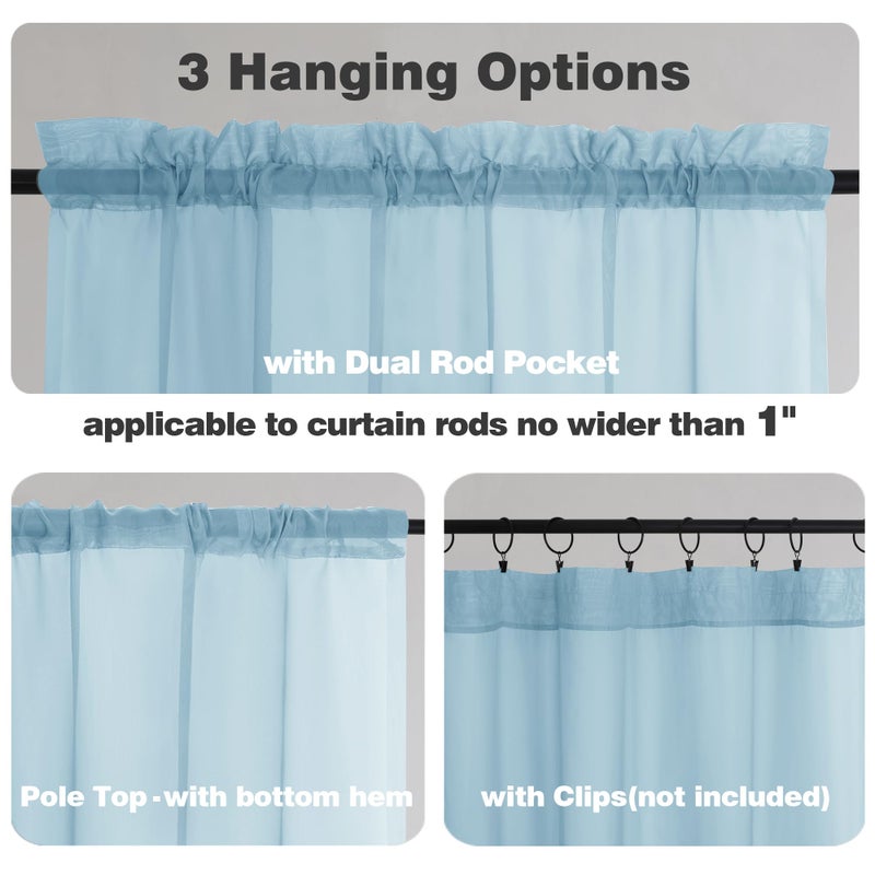 Chyhomenyc Sky Blue Sheer Curtains 54 Inch Long 2 Panels  Light Filtering Rod Pocket Voile Short Curtains Drapes for Living Room Bedroom Small Windows  42Wx45L Inches - Image 3