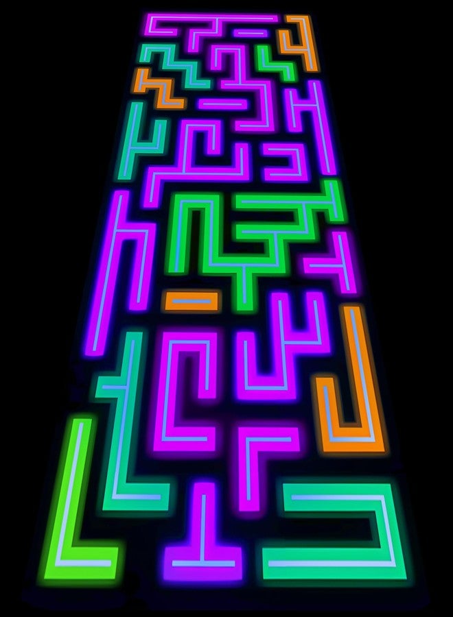 Haull 118 x 39 Inch Neon Light up Dance Floor Glow in The Dark Runner UV Reactive Blacklight Floor Aisle Runner Decor Wall Props for 80s 90s Neon Birthday Party Decorations(Labyrinth) - Image 1