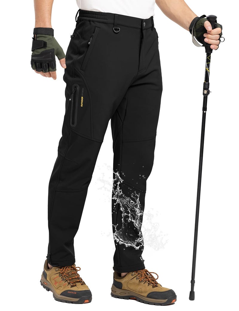 TBMPOY Men's Winter Hiking Pants Fleece Lined Snow Ski Softshell Warm Cold Weather Gear Waterproof Camping Essentials Black 32 - Image 1