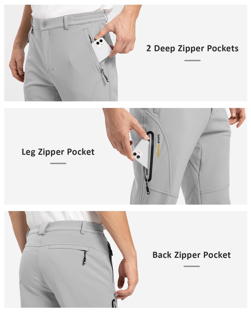 TBMPOY Men's Winter Hiking Pants Fleece Lined Snow Ski Softshell Warm Cold Weather Gear Waterproof Camping Essentials Light Gray 34 - Image 5
