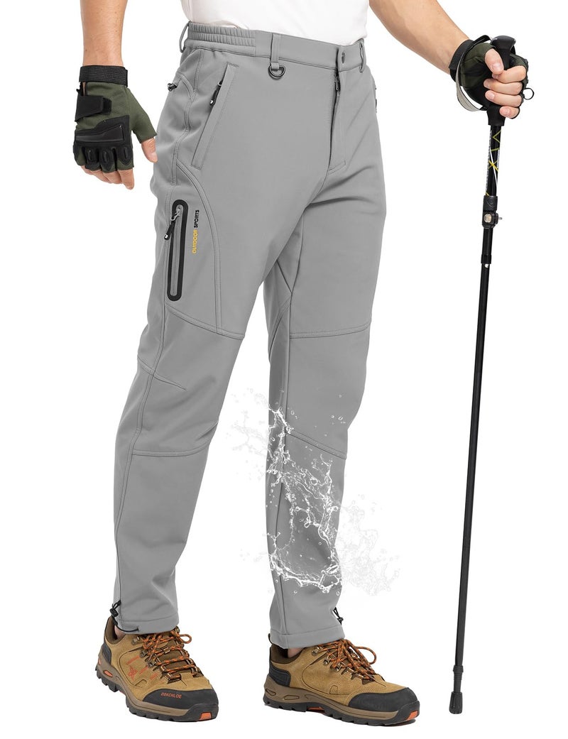 TBMPOY Men's Winter Hiking Pants Fleece Lined Snow Ski Softshell Warm Cold Weather Gear Waterproof Camping Essentials Light Gray 34 - Image 1