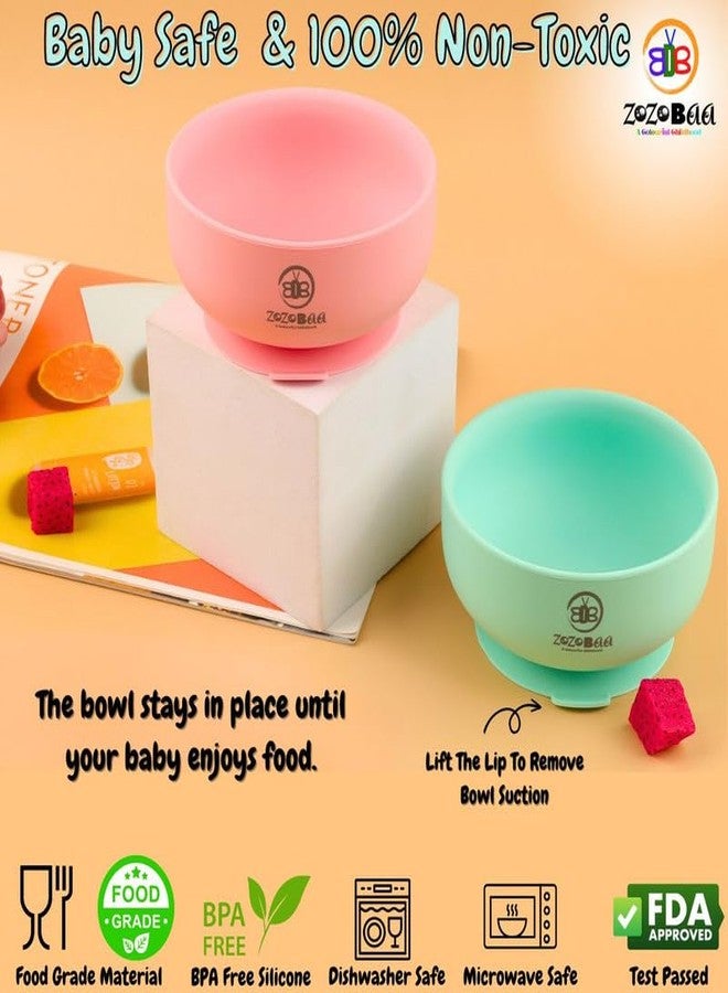 ZoZoBaa Silicone Feeding Set Including Bib, Spoon, Suction Base Oval Plate, Suction Base Bowl, | First Stage Feeding Set for BLW Training |BPA Free, Food Grade, Pack of 4, [Pink] - Image 5