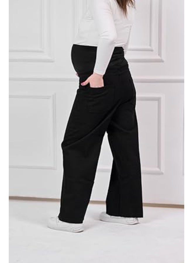 جينز وايد ليج للحوامل – قصة واسعة ومريحة، بطن مرن، تصميم عصري كاجوال لجميع مراحل الحمل - Image 2