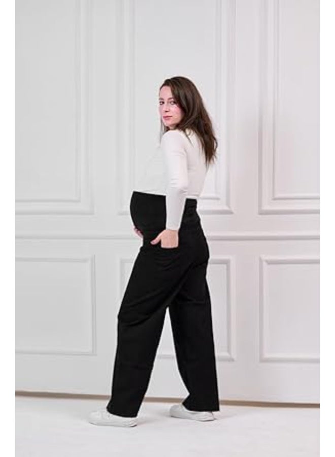 جينز وايد ليج للحوامل – قصة واسعة ومريحة، بطن مرن، تصميم عصري كاجوال لجميع مراحل الحمل - Image 3