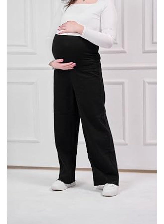 جينز وايد ليج للحوامل – قصة واسعة ومريحة، بطن مرن، تصميم عصري كاجوال لجميع مراحل الحمل - Image 4