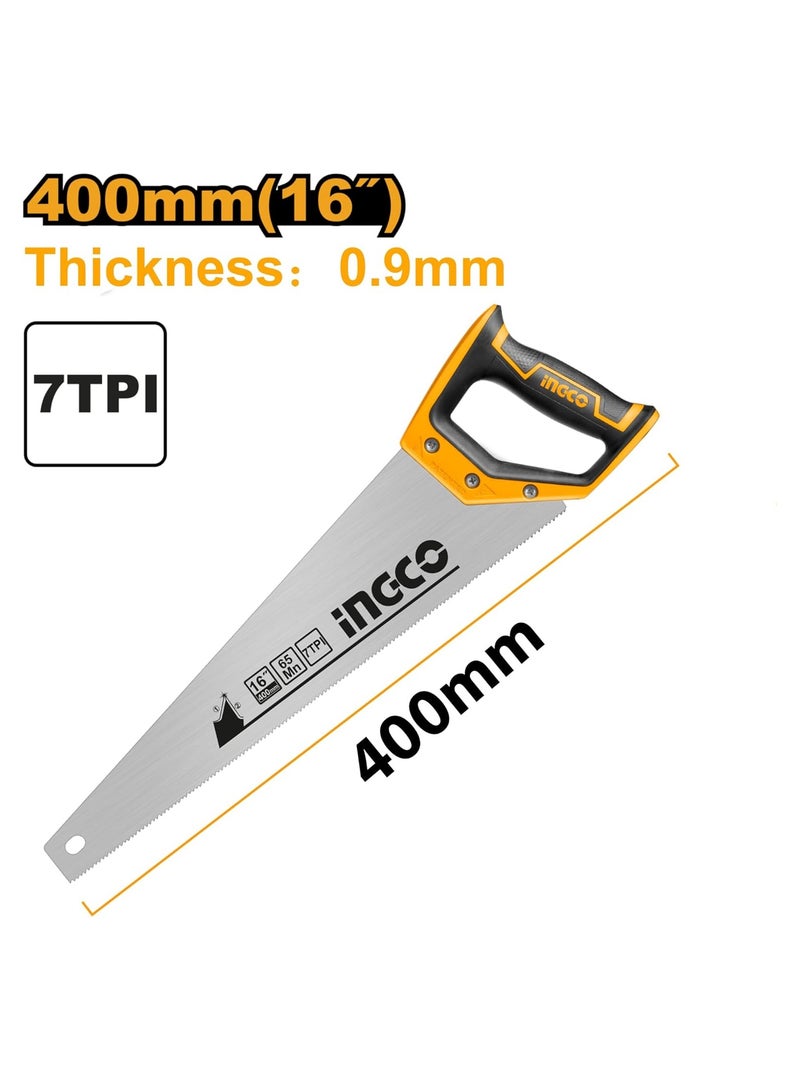 INGCO Hand Saw, 16" 400mm, Heavy Duty, Grinding Teeth Blade Design - Image 1
