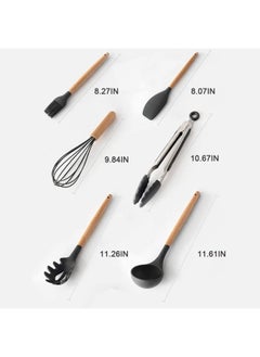 RAQTA 11-Piece Cooking Utensils Set with Wooden Handles & Metal Container – Heat-Resistant Silicone Kitchen Tools for Nonstick Cookware – Black  - Image 4