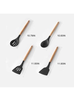 RAQTA 11-Piece Cooking Utensils Set with Wooden Handles & Metal Container – Heat-Resistant Silicone Kitchen Tools for Nonstick Cookware – Black  - Image 5