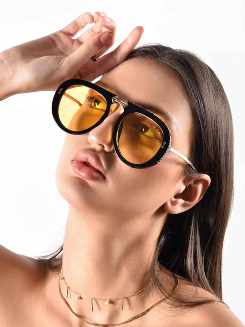 Woggles  Red Pappy Crystara Yellow Aviator Sunglasses  | Best Price UAE