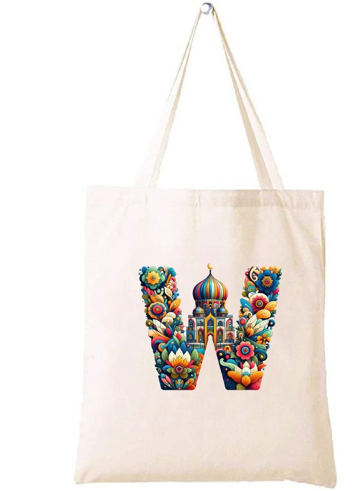 PRINTSHOP4ME Initial Monogram Tote Bag - Cotton Tote with Initial Design Printed - Perfect for School, Travel and Birthday Gift - Eco-Friendly Canvas Cotton Tote Bag for Women - Gift for Ramadan  - Image 1