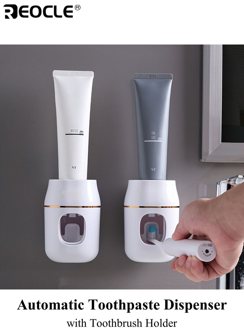 REOCLE Wall-Mounted Automatic Toothpaste Dispenser with Toothbrush Holder Manual Squeeze Tube Saver Lightweight Design for Home Bathroom and Kids Use - Image 1