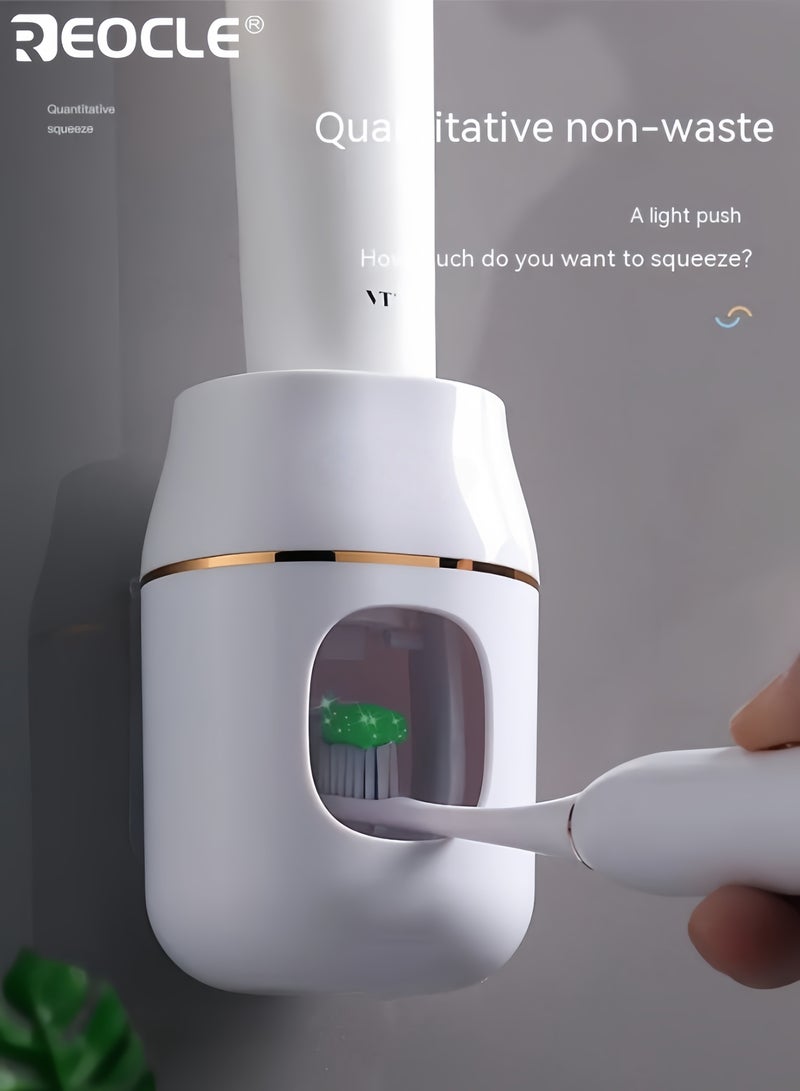 REOCLE Wall-Mounted Automatic Toothpaste Dispenser with Toothbrush Holder Manual Squeeze Tube Saver Lightweight Design for Home Bathroom and Kids Use - Image 4