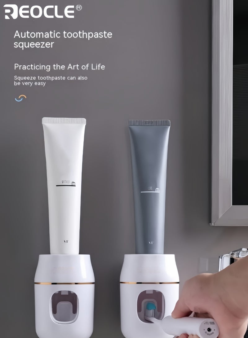 REOCLE Wall-Mounted Automatic Toothpaste Dispenser with Toothbrush Holder Manual Squeeze Tube Saver Lightweight Design for Home Bathroom and Kids Use - Image 2