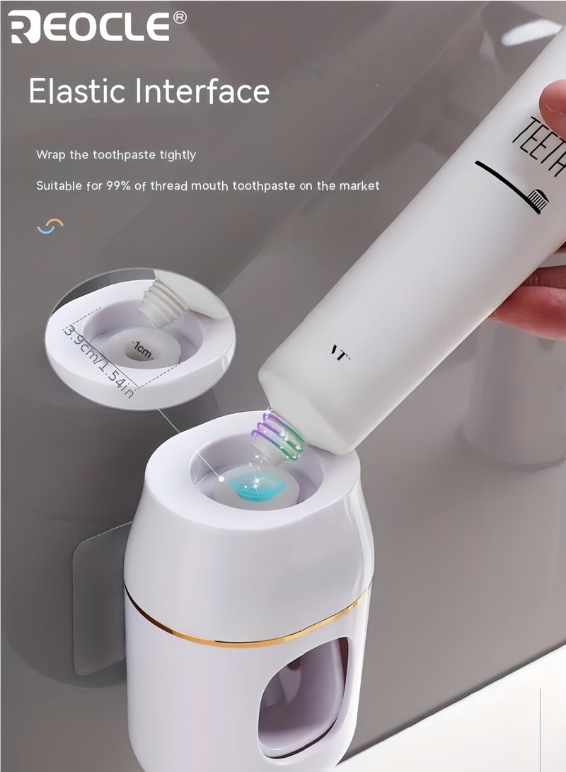 REOCLE Wall-Mounted Automatic Toothpaste Dispenser with Toothbrush Holder Manual Squeeze Tube Saver Lightweight Design for Home Bathroom and Kids Use - Image 3