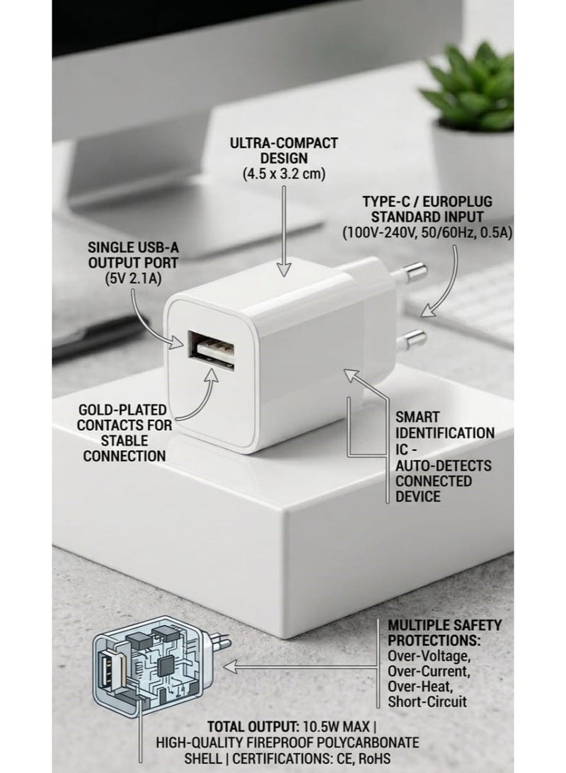 3-Piece USB Charger Adapter Set with Smart Identification Technology and Multiple Protection Against Overvoltage, Compatible with Smartphones and Various Cables – Solid White - Image 2