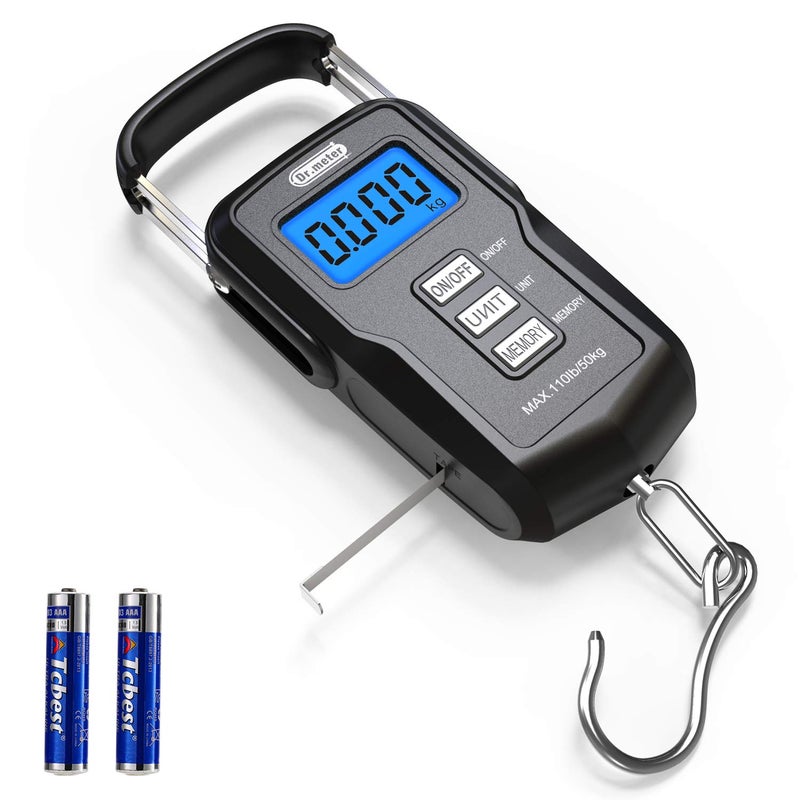 Dr.Meter Fish Scale Backlit LCD Display FS01: 110lb/ 50kg Digital Luggage Scale with Storage Function Numerical Comparison, Built-in Measuring Tape, Batteries Included - Fishing Gifts for Men - Image 1