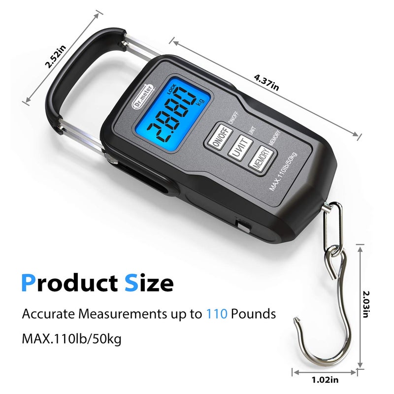 Dr.Meter Fish Scale Backlit LCD Display FS01: 110lb/ 50kg Digital Luggage Scale with Storage Function Numerical Comparison, Built-in Measuring Tape, Batteries Included - Fishing Gifts for Men - Image 2