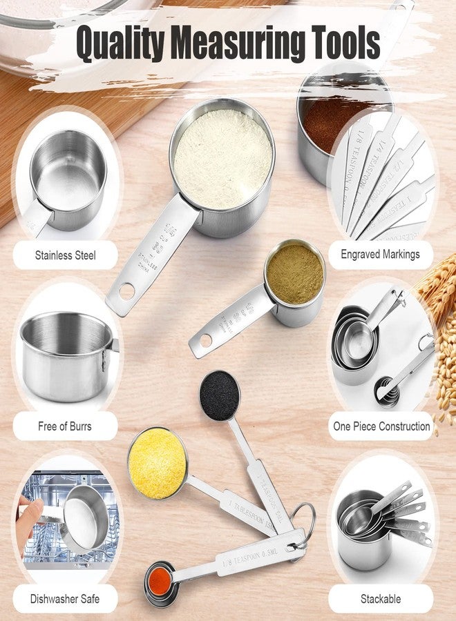 Cositina 11 PCS Stainless Steel Measuring Cups Spoons Set, 5 Nesting Cups and 5 Stackable Spoons with 1 Leveler Measuring Tools Set for Dry Liquid Ingredients Cooking Baking - Image 4