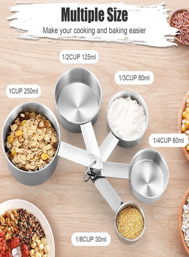 Cositina 11 PCS Stainless Steel Measuring Cups Spoons Set, 5 Nesting Cups and 5 Stackable Spoons with 1 Leveler Measuring Tools Set for Dry Liquid Ingredients Cooking Baking - Image 2