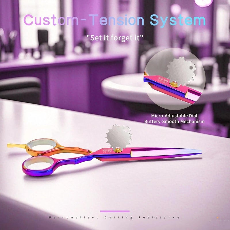 Purple Dragon 5.5 inch Purple Hair Cutting Scissors Set with Razor, Leather Scissors Case, Barber Hair Cutting Shears Hair Thinning/Texturizing Shears for Professional Hairdresser or Home Use (Multi-colored) - Image 5