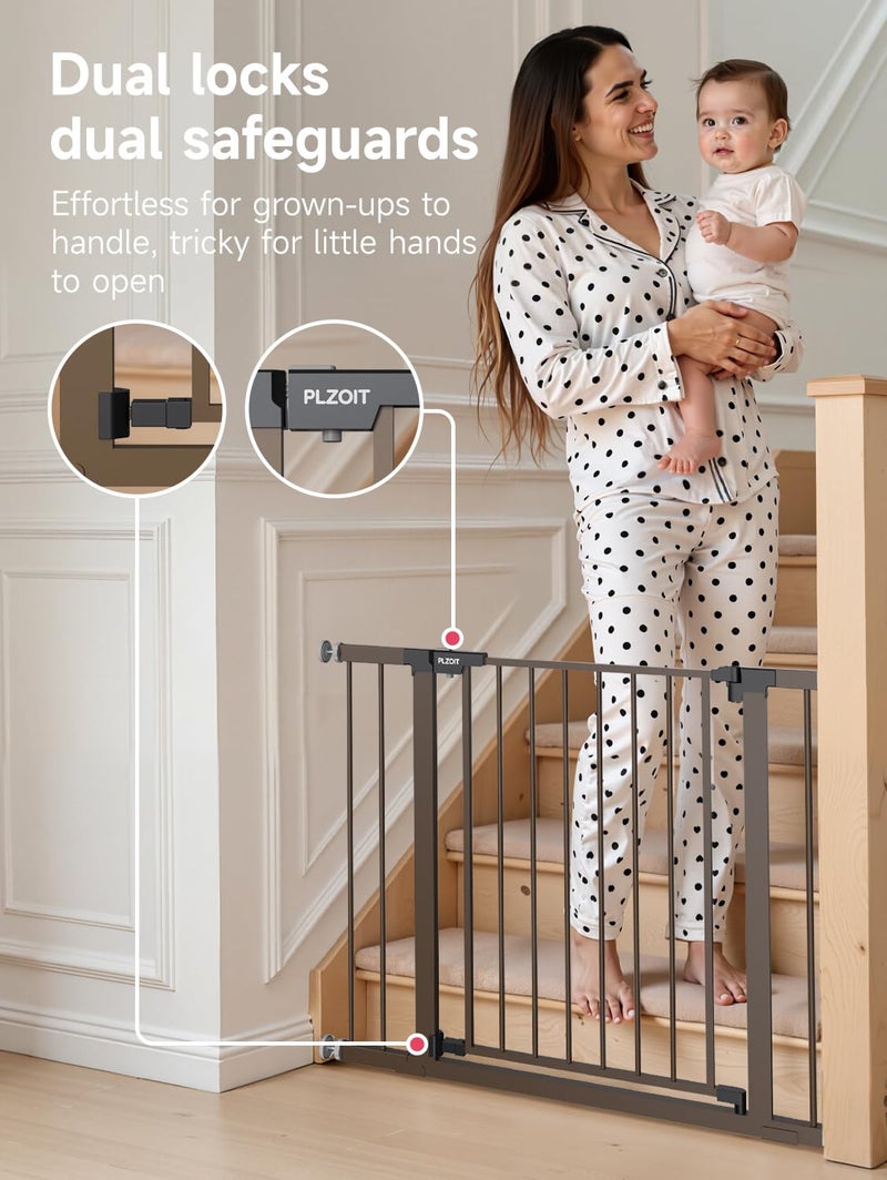 PLZOIT 29.5-40.5" Baby Gate for Stairs, Dog Gate for Doorways, Walk Thru Auto Close Metal Baby Safety Gate for The House, Stairs and Doorways, Child Gate Pressure Mounted, Pet Gate for Dog Indoor - Brown - Image 2