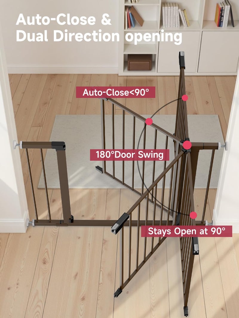 PLZOIT 29.5-40.5" Baby Gate for Stairs, Dog Gate for Doorways, Walk Thru Auto Close Metal Baby Safety Gate for The House, Stairs and Doorways, Child Gate Pressure Mounted, Pet Gate for Dog Indoor - Brown - Image 4