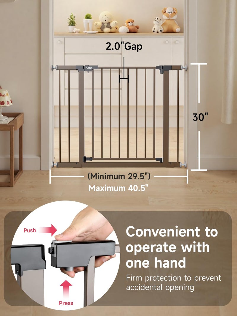 PLZOIT 29.5-40.5" Baby Gate for Stairs, Dog Gate for Doorways, Walk Thru Auto Close Metal Baby Safety Gate for The House, Stairs and Doorways, Child Gate Pressure Mounted, Pet Gate for Dog Indoor - Brown - Image 5