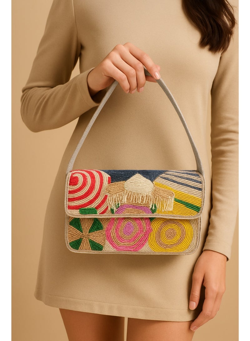 أركاد حقيبة كتف مطرزة يدوياً من أركاد – تطريز متعدد الألوان بتصميم أنيق - Image 2