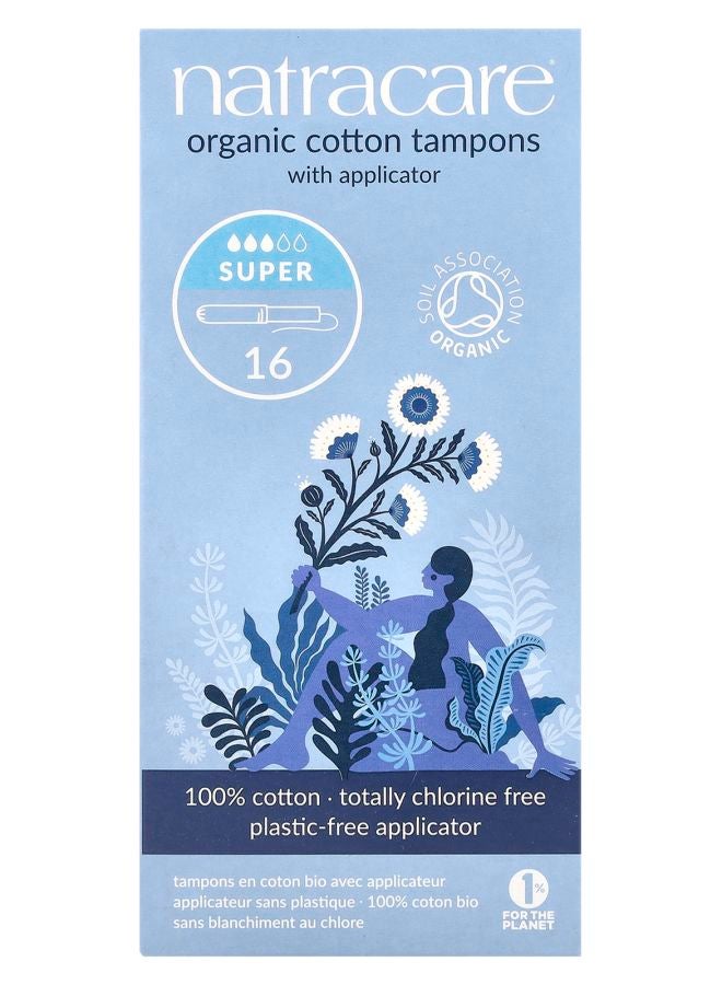 Organic Cotton Tampons with Applicator Super 16 Tampons